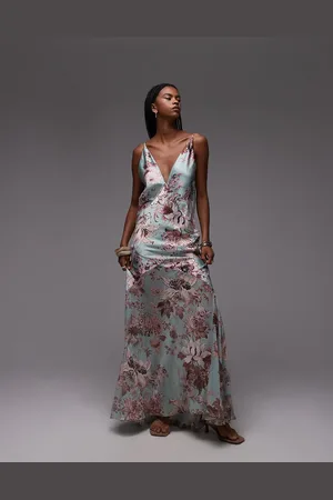 ASOS Satin sheer panel maxi slip dress in floral