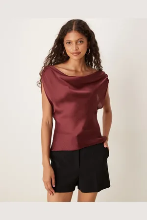 ASOS Chiffon draped off shoulder top in wine