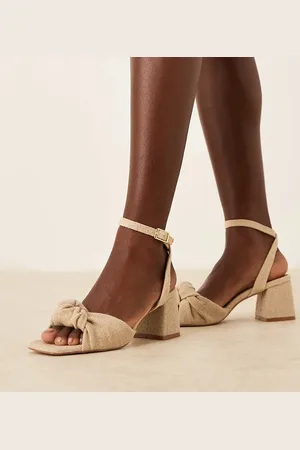 ASOS Hansel knotted mid heeled sandals in natural fabrication