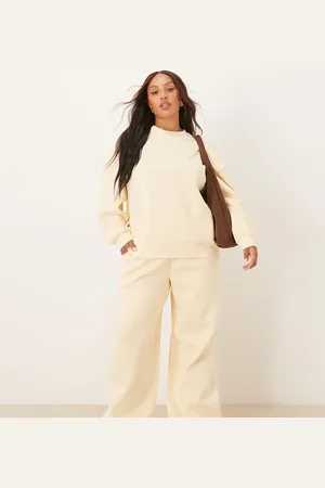 ASOS ASOS DESIGN Curve wide leg brushback sweatpants in buttermilk