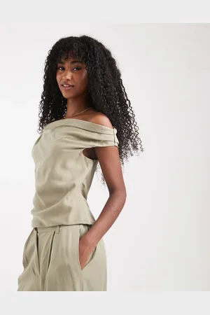 ASOS Lyocell drape off-shoulder top in khaki