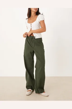 ASOS Barrel leg pants with boxer fly in paper touch cotton in khaki