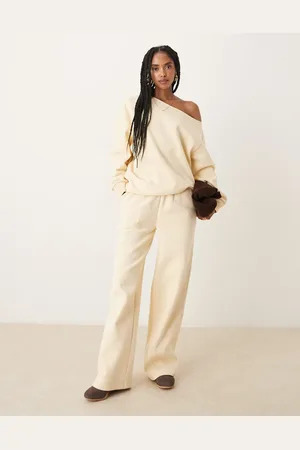 ASOS Wide leg brushback sweatpants in buttermilk