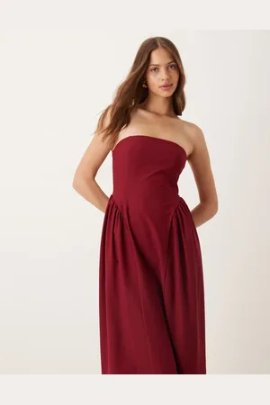 ASOS Bandeau waisted detail midi dress in wine