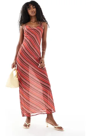 ASOS Chiffon cowl neck maxi slip dress in maroon stripe