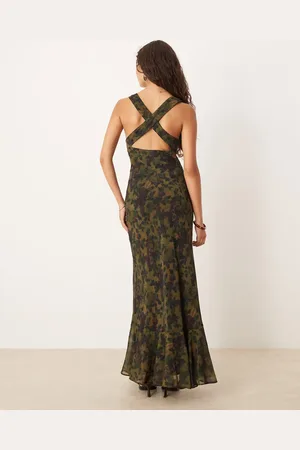 ASOS Maxi dress with strap back detail and frill hem in floral print