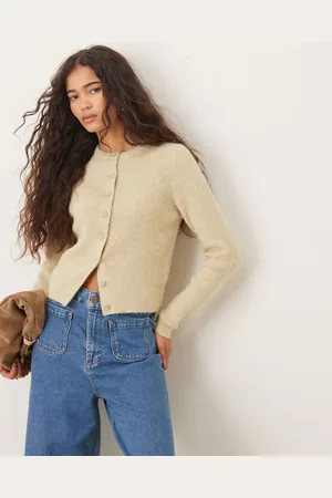 ASOS Crew neck loose knit fitted cardigan in pistachio