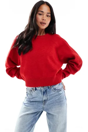 ASOS Crew neck sweater with raglan and fisherman rib sleeve detail in