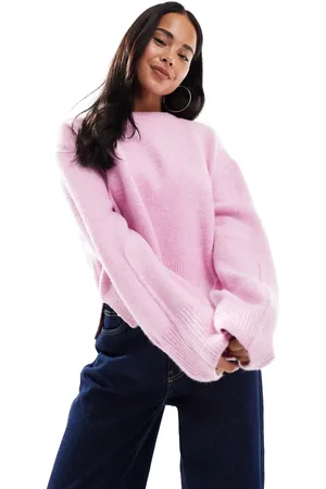 ASOS Boxy crew neck sweater with side split detail in