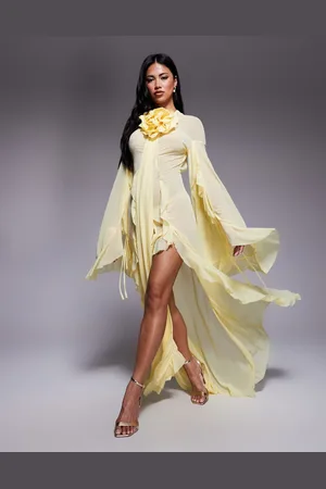 ASOS Corsage extreme ruffle maxi dress in butter