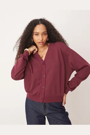 ASOS Sweat cardigan top in burgundy - part of a set
