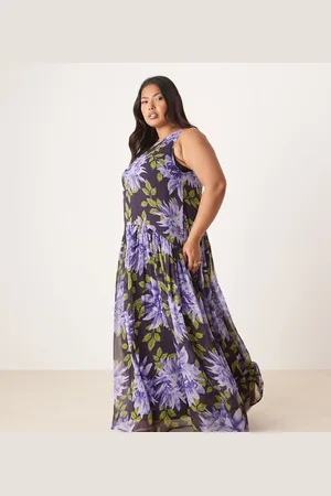 ASOS ASOS DESIGN Curve blown up floral maxi dress with raised waist seam in floral print