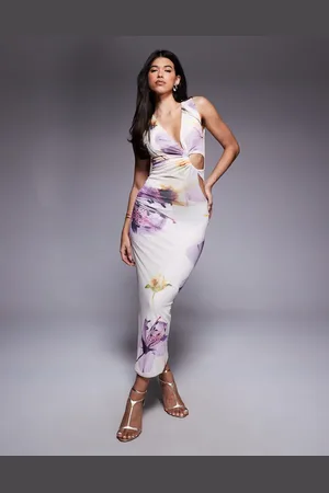 ASOS Ruched cut-out plunge maxi dress in floral print