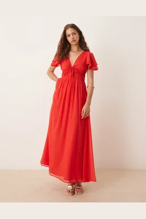 ASOS V neck angel sleeves cut out maxi dress in