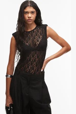 ASOS Sheer lace shoulder pad bodysuit in