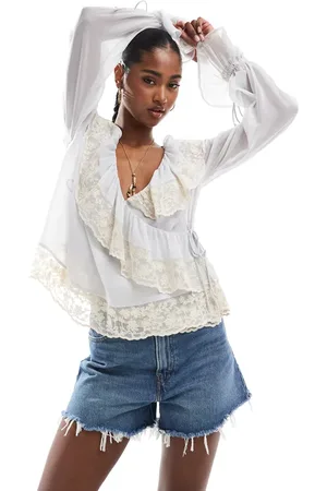 ASOS Lace trim wrap over sheer top in light