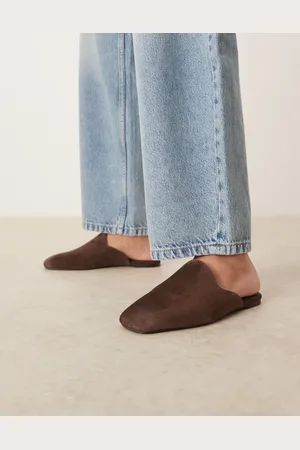 ASOS Mimic premium flat mules in chocolate suede