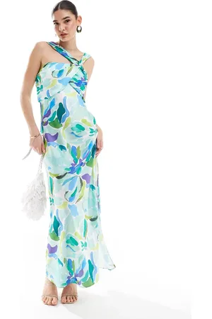 ASOS Satin drape twist strap maxi dress in bold floral print