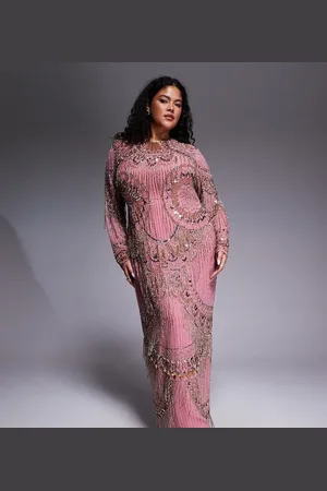 ASOS ASOS DESIGN Curve embellished fringe maxi dress in
