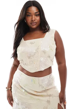 ASOS ASOS DESIGN Curve embroidered & sequin top in - part of a set