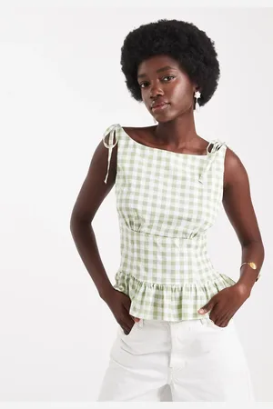 ASOS Tie shoulders top in mint gingham