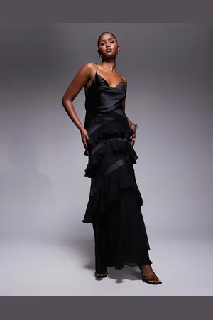 ASOS Satin chiffon mix ruffle hem maxi dress in