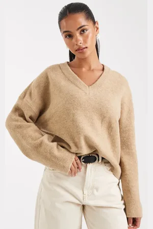 ASOS Knit boxy v neck sweater in rye