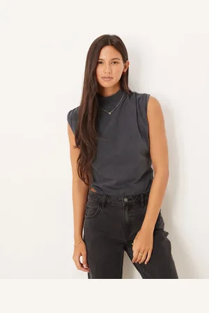 ASOS Ruched detail tank bodysuit in washed charcoal