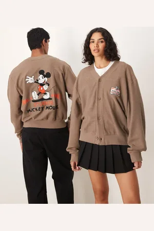 ASOS Disney Unisex oversized cardigan with Mickey Mouse print in brown
