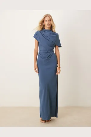 ASOS High neck drape bodice cape maxi dress in slate