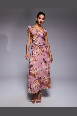 ASOS Flutter sleeve wrap maxi dress with pephem in vintage floral print