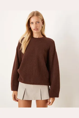 ASOS Wool blend fluffy wide sleeve knit sweater in brown