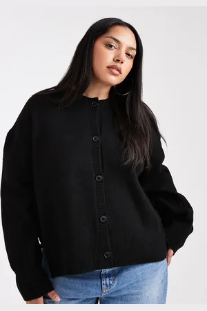 ASOS ASOS DESIGN Curve boxy crew neck cardigan with side split detail in