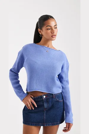 ASOS Crew neck boxy ribbed sweater with rolled edge in