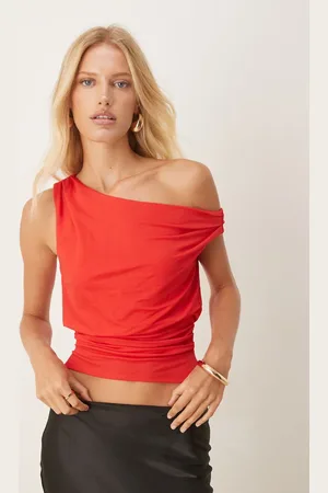 ASOS Linen look one shoulder drape top in