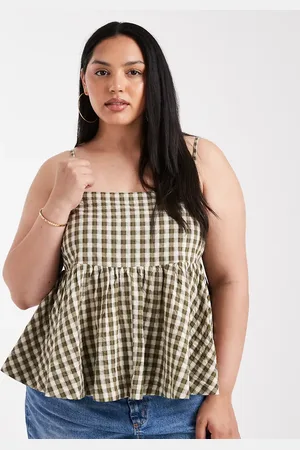 ASOS ASOS DESIGN Curve tie shoulder peplum cami top in gingham