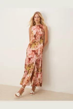 ASOS Sleeveless racker neck maxi dress with tiered hem in floral print