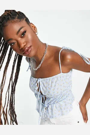 ASOS Tiered strap sun top in blue micro floral print