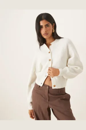ASOS Crew neck cardigan with raglan sleeve detail in cream
