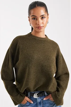ASOS Longline crew neck sweater in olive