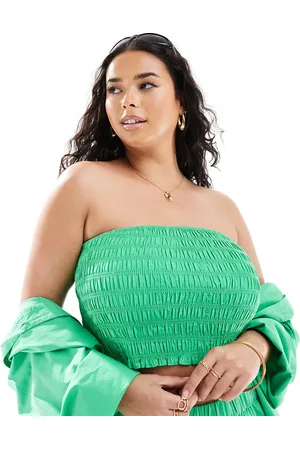ASOS ASOS DESIGN Curve Kaye cotton shirred bandeau beach top in bright