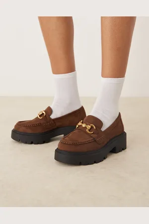 ASOS Milan chunky chain detail loafers in chocolate suedette
