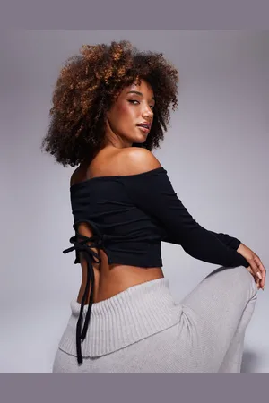 ASOS Long sleeve off-shoulder lace-up back top in
