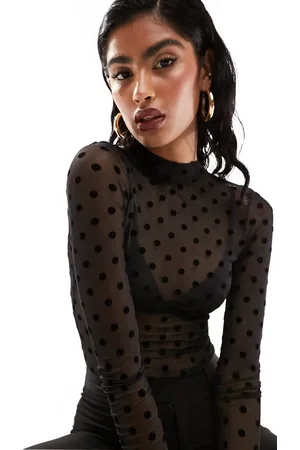 ASOS Mesh long sleeve textured polka dot flock bodysuit in