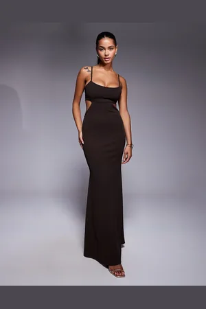 ASOS Scuba crepe maxi dress with fishtail hem and cut-outs in chocolate