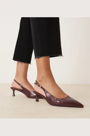 ASOS Wide Fit Skip slingback kitten heel shoes in burgundy patent