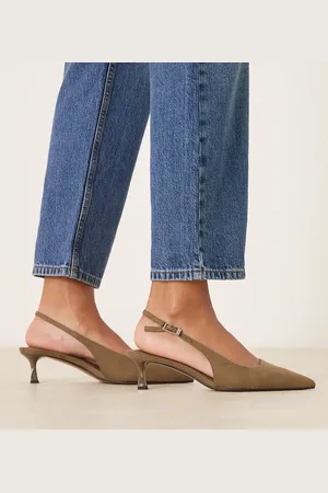 ASOS Wide Fit Skip slingback kitten heel shoes in olive suedette