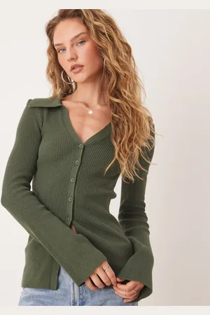 ASOS Longline collared cardigan in khaki