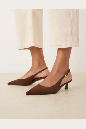 ASOS Skip slingback kitten heel shoes in chocolate suedette