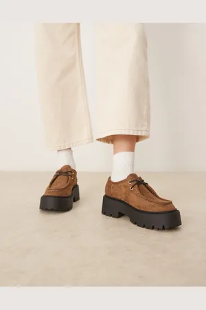 ASOS Marley lace-up flat shoes in taupe suedette